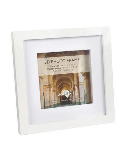 15x15cms-white-wood-3D-square-frame-with-10x10cms-opening-clear-glass-and-stand