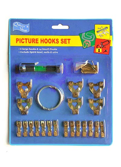 Picture Hooks and Nails Kit of 20 assorted Single and Double Nail Hooks