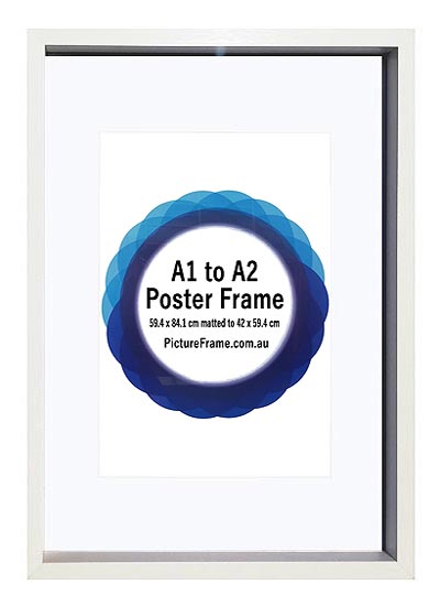 A1-white-wood-poster-frame-matted-to-A2-with-clear-plastic